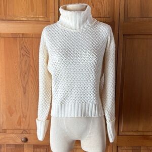Pink Rose Cream Textured Turtleneck Sweater